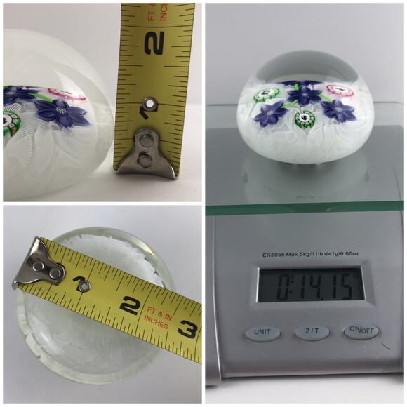 Perthshire 1995B Blue Flowers on Lace Picture Cane Squirrel Panda Paperweight - Picture 9 of 15